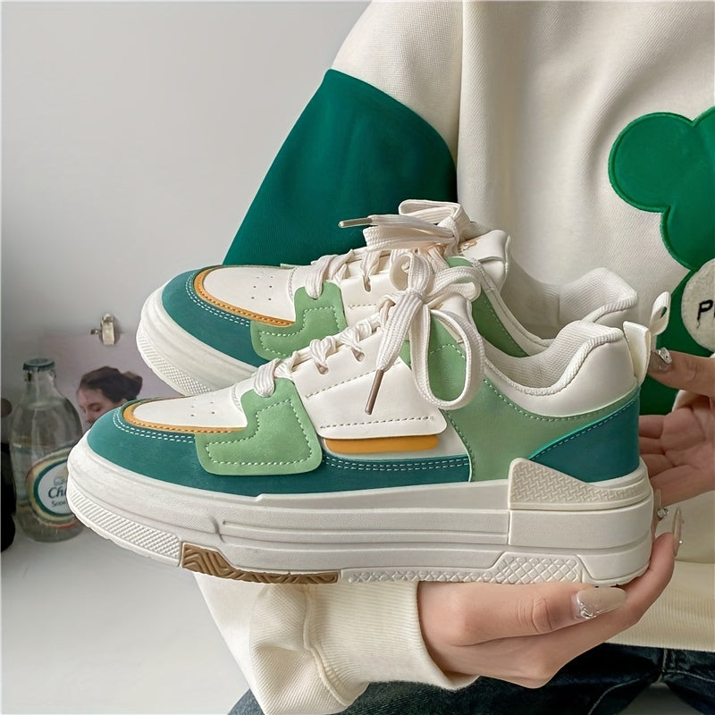 Colorblock Platform Skate Shoes Lace Up Trainers
