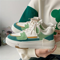 Colorblock Platform Skate Shoes Lace Up Trainers
