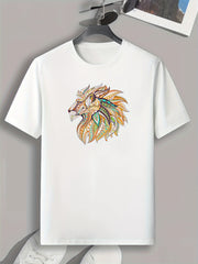 Art Style Lion Pattern Print Men's Comfy Sports T-shirt