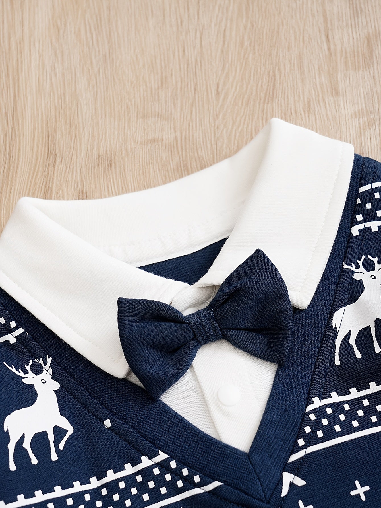 Cotton Bow Tie Baby Romper Fawn Print Boys Bodysuit