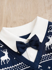 Cotton Bow Tie Baby Romper Fawn Print Boys Bodysuit