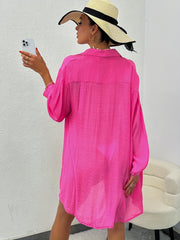 Solid Cover Up Shirt Semi Sheer Loose Fit Beach Coverup Women's Swimwear