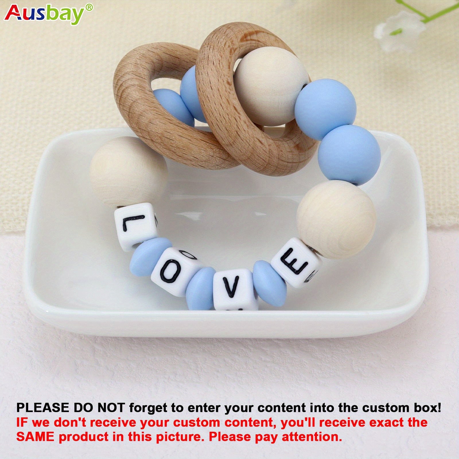Customizable Wooden Teether Silicone Teething Toy