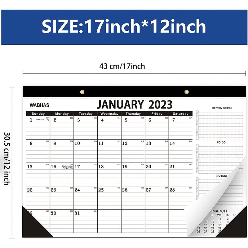 TOOUEE 18 Months 17 X 12 Large Desk Wall Calendar With To do List