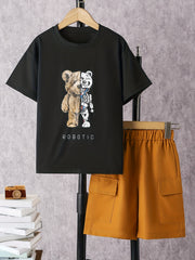 Boys Bear Graphic T-Shirt & Cargo Shorts Set