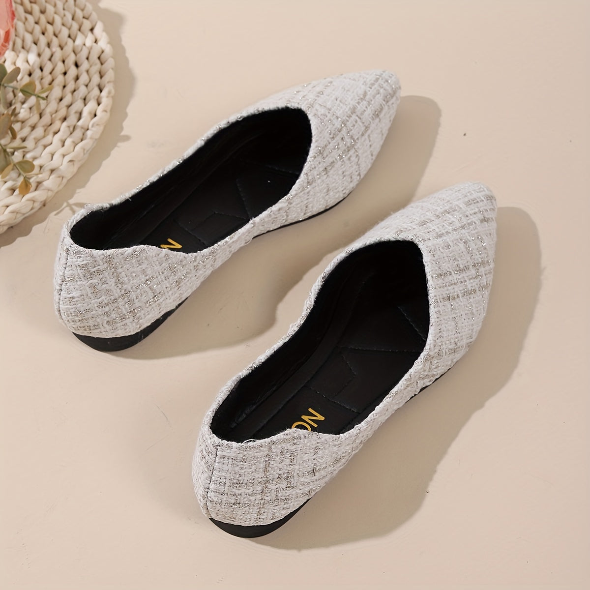Women's Tweed Ballet Flats Soft Sole Slip On Shoes