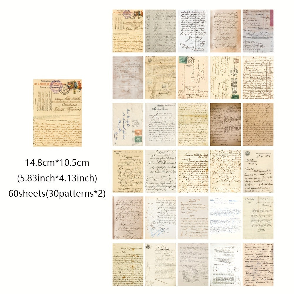 60 Sheets Vintage Scrapbook Paper Retro Letters Non sticky