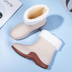 Women's Waterproof Mid Calf Boots Fleece Lined Platform Rain Boots