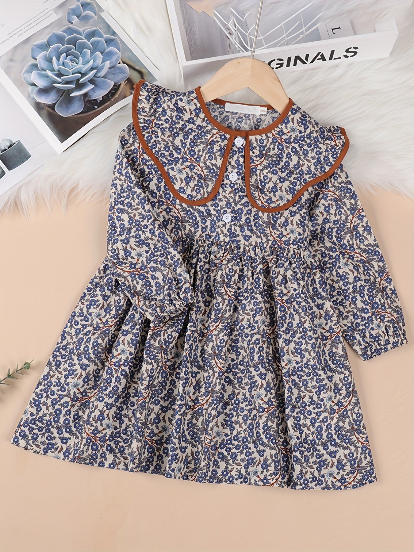 Girls Floral Cotton Long Sleeve Dress