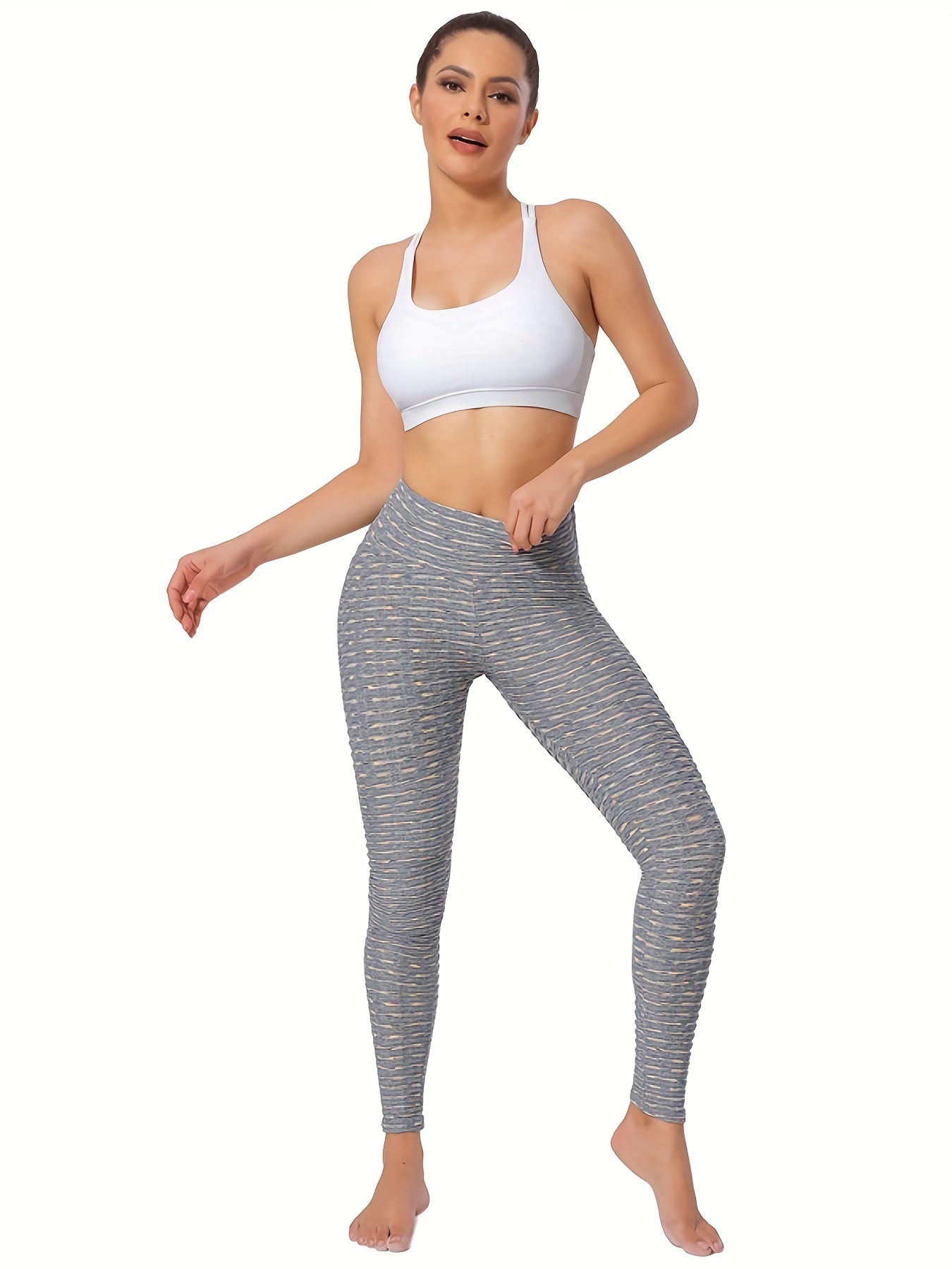 Gray Stripe Yoga Leggings High Waist Butt Lifting Sports Tights