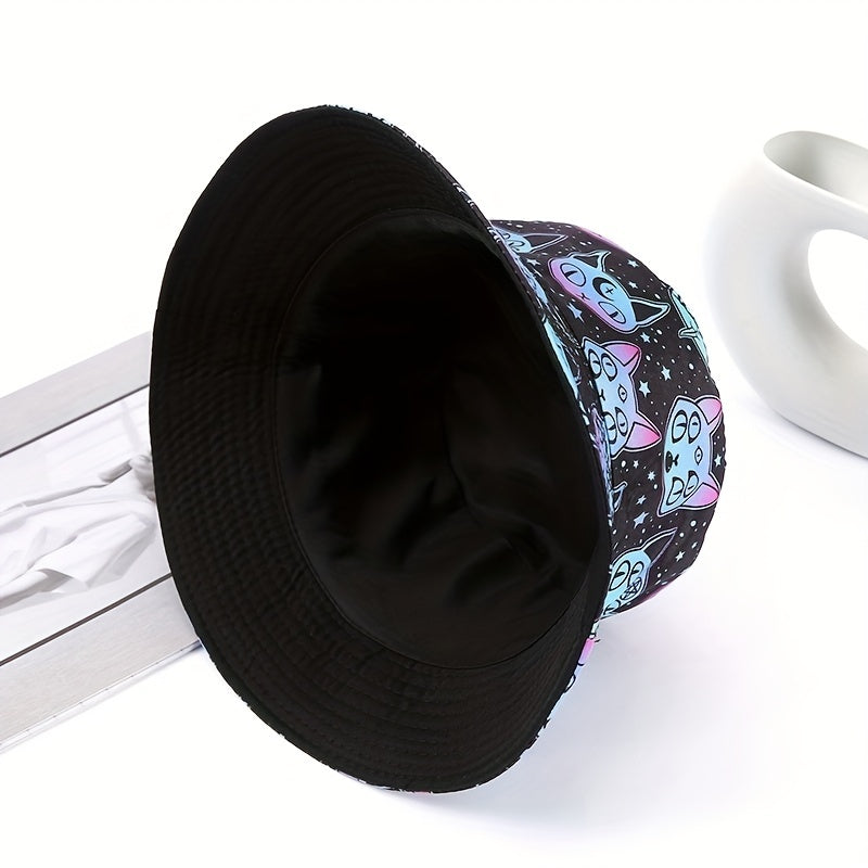 Halloween Cat Print Bucket Hat Unisex Fisherman Cap