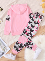 Butterfly Print Girl's 2pcs Hoodie & Sweatpants Set Kids Clothes Spring Fall