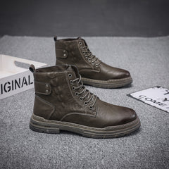Men's Croc Print Casual Lace-up Boots w/ Buckle Decor