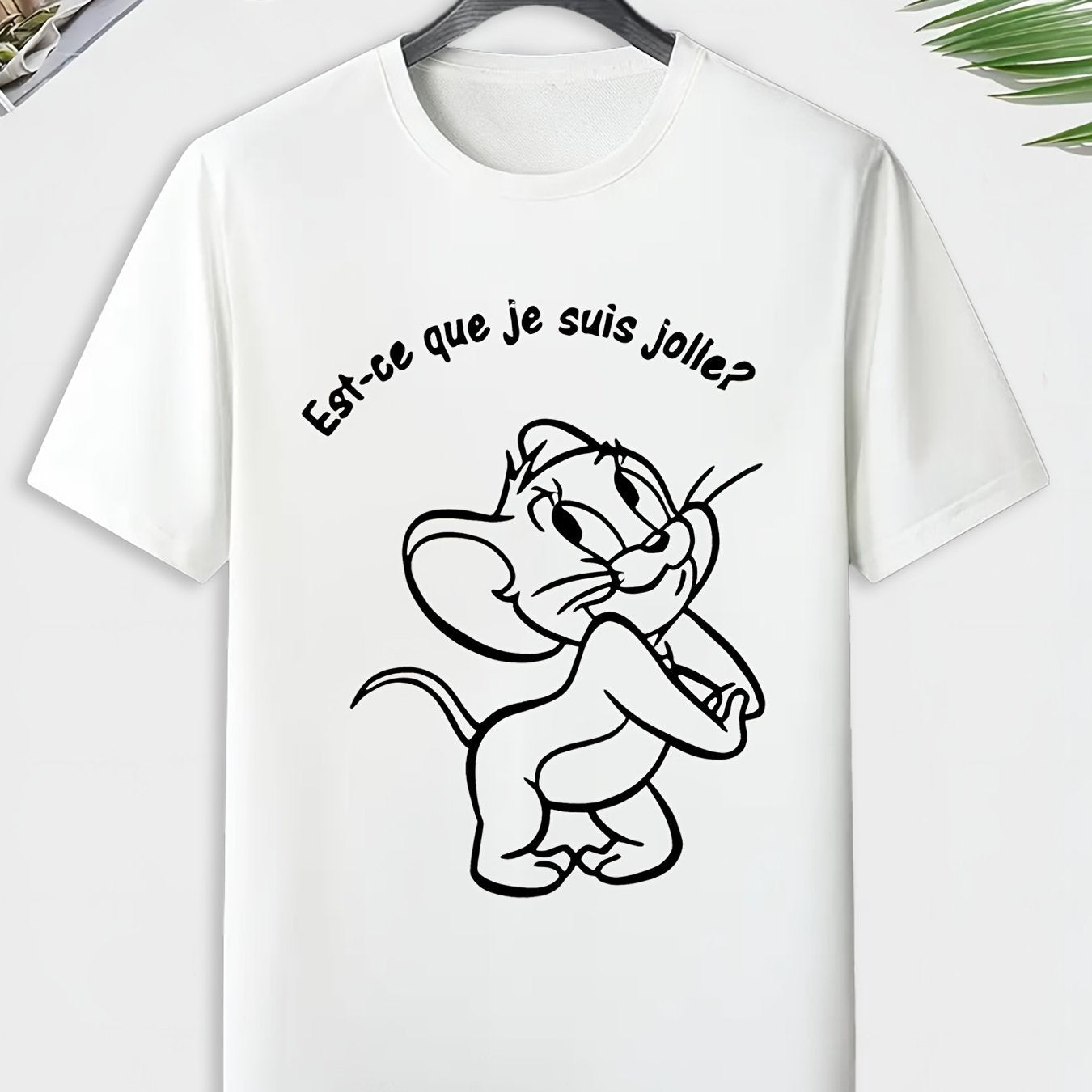 Men's Mouse Sketch Print T shirt Active Comfy Slightly Stretch Crew Neck Tee
