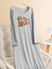 Christmas Lounge Dress Women's Plus Pig & Letter Graphic Tee