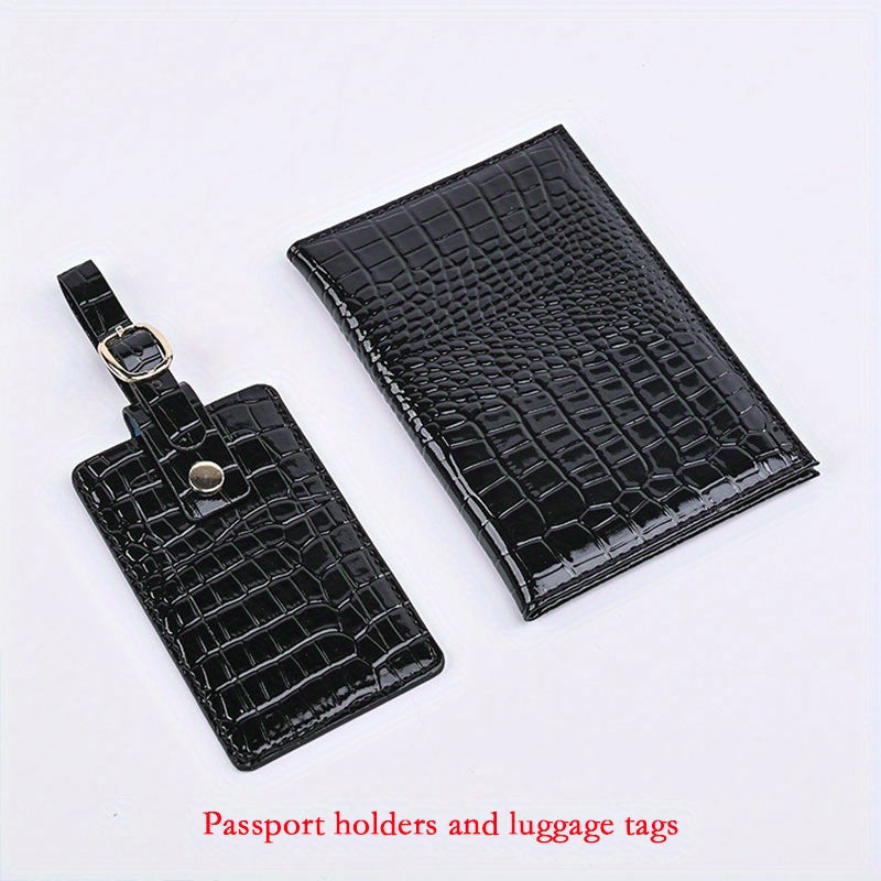 Crocodile Pattern Glossy Passport Holder PU Leather ID Card Holder