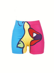 Cartoon Print Skinny Shorts Yoga Casual Summer Shorts Women's Clothing