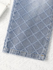 Girls Argyle Block Jean Denim Straight Leg Pants