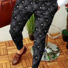 Geometric Print Slacks Men's Vintage Slightly Stretch Dress Pants