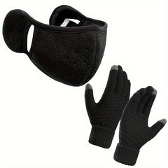 Outdoor Riding Ear Protection Mask Knitted Gloves Set