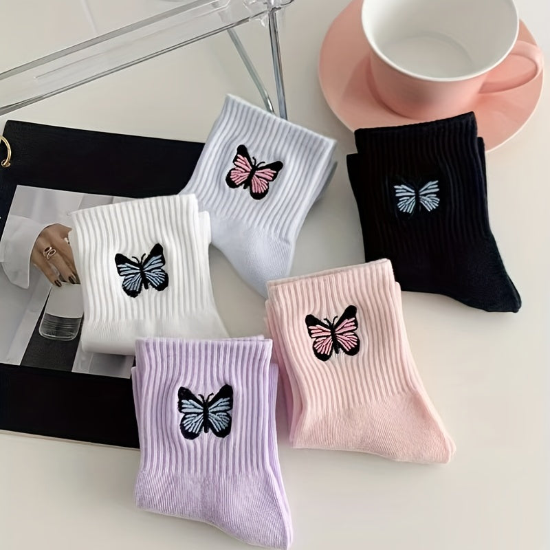 Butterfly Print Mid Tube Socks Women's Stockings