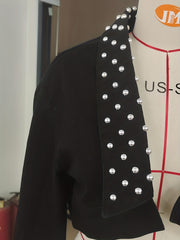 Goth Cyberpunk Denim Jacket Rivet Decor Long Sleeves Cropped Lapel