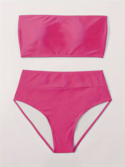 Women's Plus Bandeau Bra & High Waisted Panty Swimsuit Set