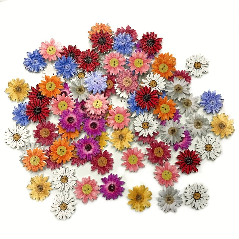 50pcs Random Color Daisy Flowers Wooden Button DIY Sewing Decoration