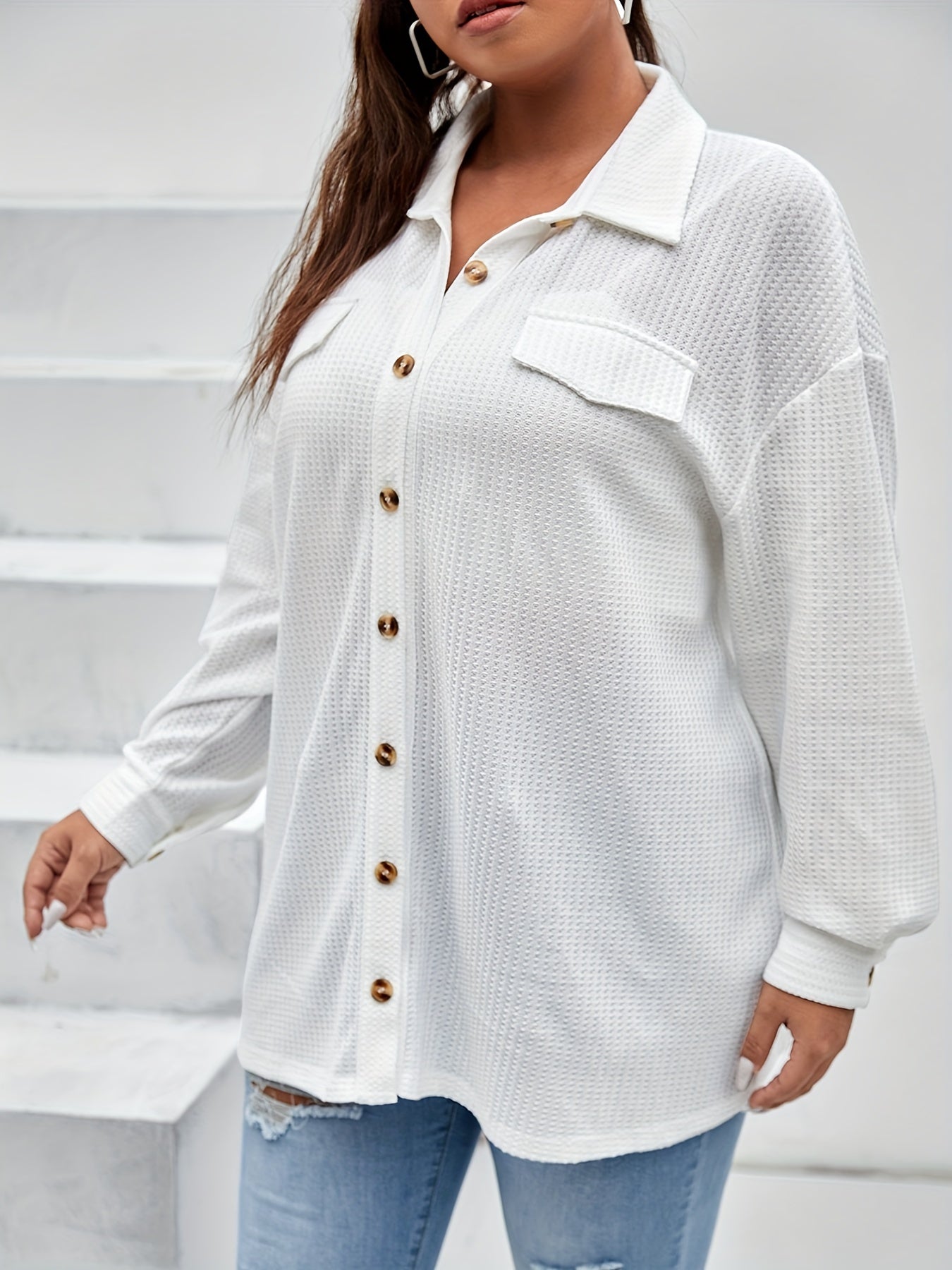 Hollow Out Casual Blouse Women's Lightweight Stretch Shirt