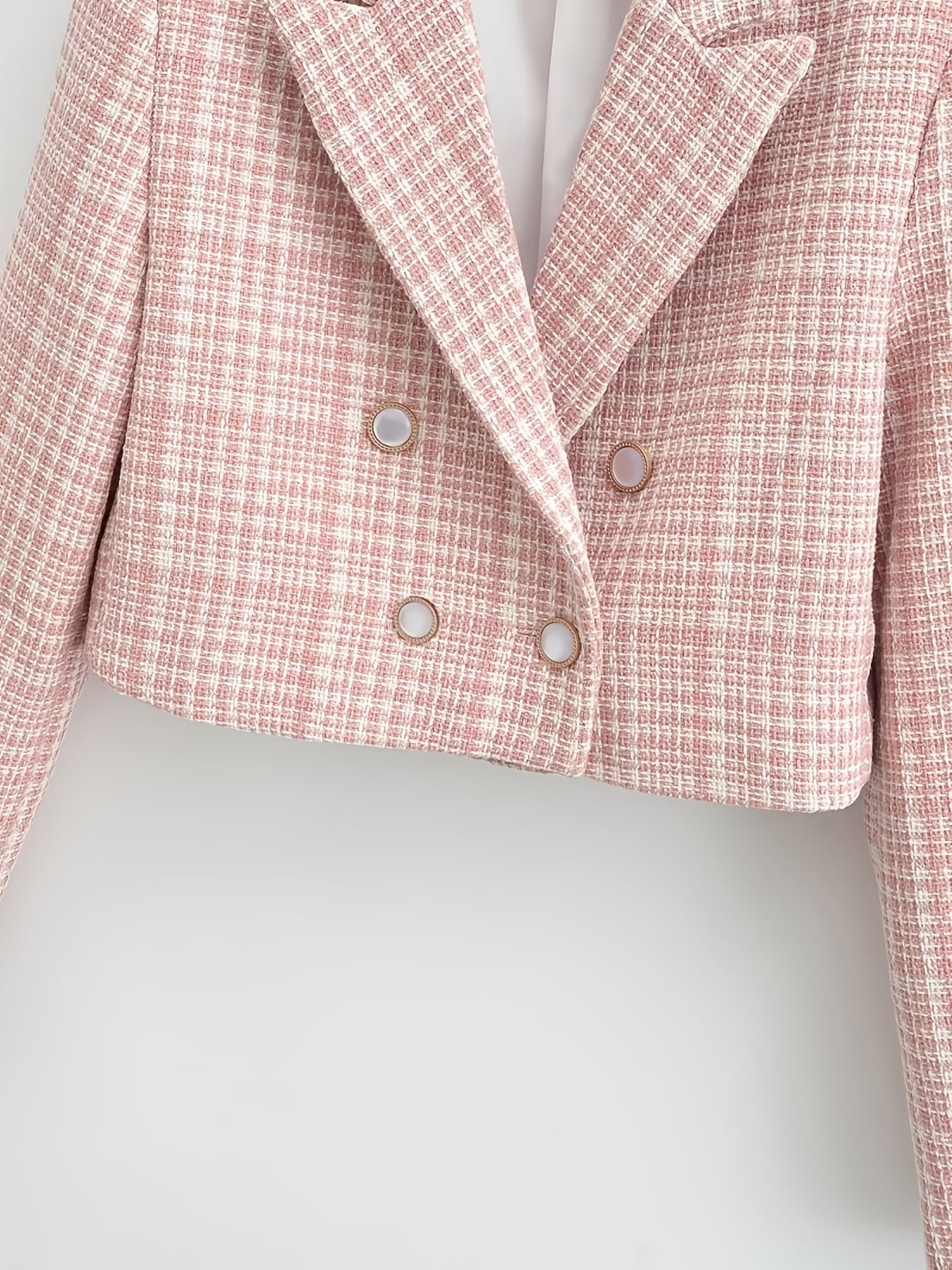 Gingham Crop Blazer V neck Long Sleeve
