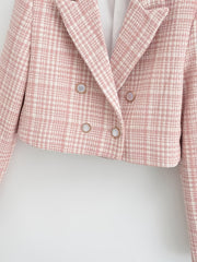 Gingham Crop Blazer V neck Long Sleeve