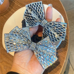 Crystal Rhinestone Bow Scrunchies Hair Tie Elastic Ponytail Holder