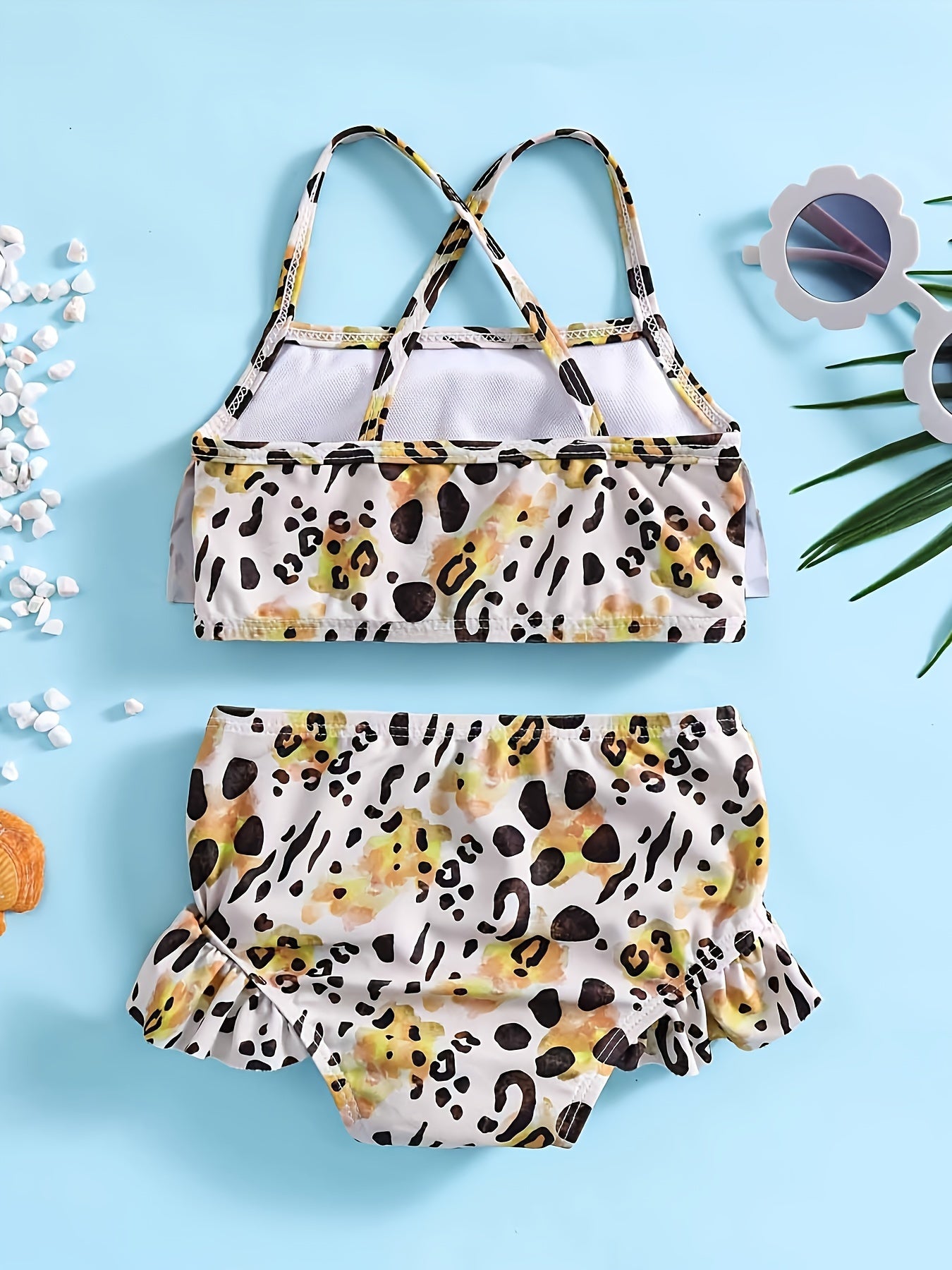 Leopard Print 2pcs Swimsuit Set For Girls Comfy Bathing Suit