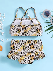 Leopard Print 2pcs Swimsuit Set For Girls Comfy Bathing Suit