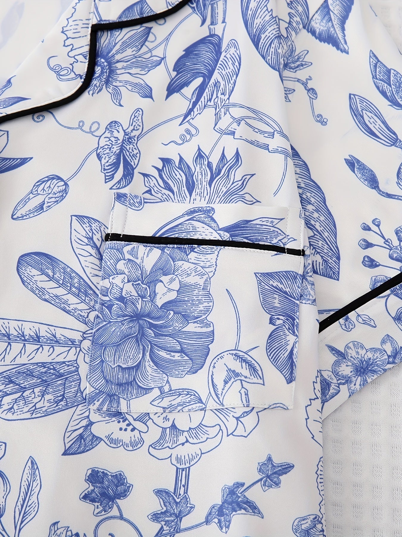 Floral Print Pajama Set Short Sleeve Top & Elastic Waistband Pants