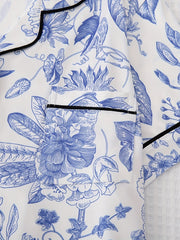 Floral Print Pajama Set Short Sleeve Top & Elastic Waistband Pants