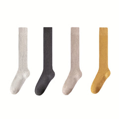 4 Pairs Solid Calf Socks Warm Knee High Women's Stockings