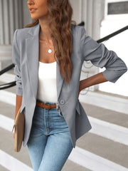 Solid Lapel Blazer Jacket Long Sleeve Work Office Women's Clothing
