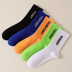 5 Pairs Women's Plus Crew Socks Set with Letter Graphic