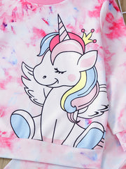 Toddler Girl's Tie Dye Outfit 2pcs Set Cartoon Unicorn Print