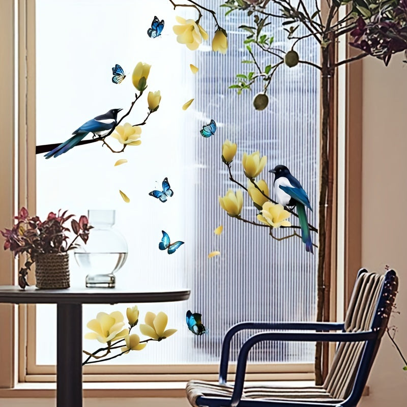 Reusable Double sided Visual Glass Window Sticker Birds Flowers Wall Sticker