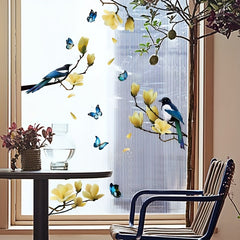 Reusable Double sided Visual Glass Window Sticker Birds Flowers Wall Sticker
