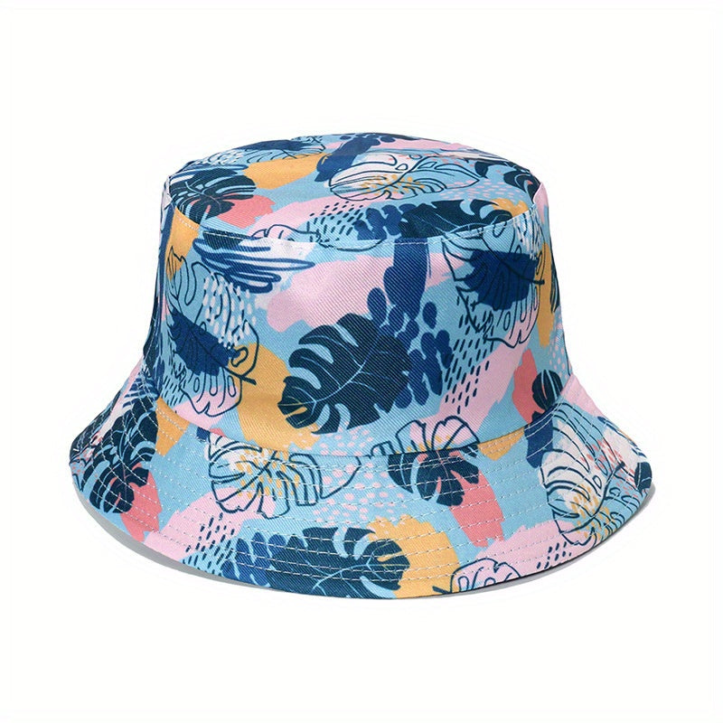 Leaf Print Bucket Hat Reversible Lightweight Sunscreen Fisherman Cap