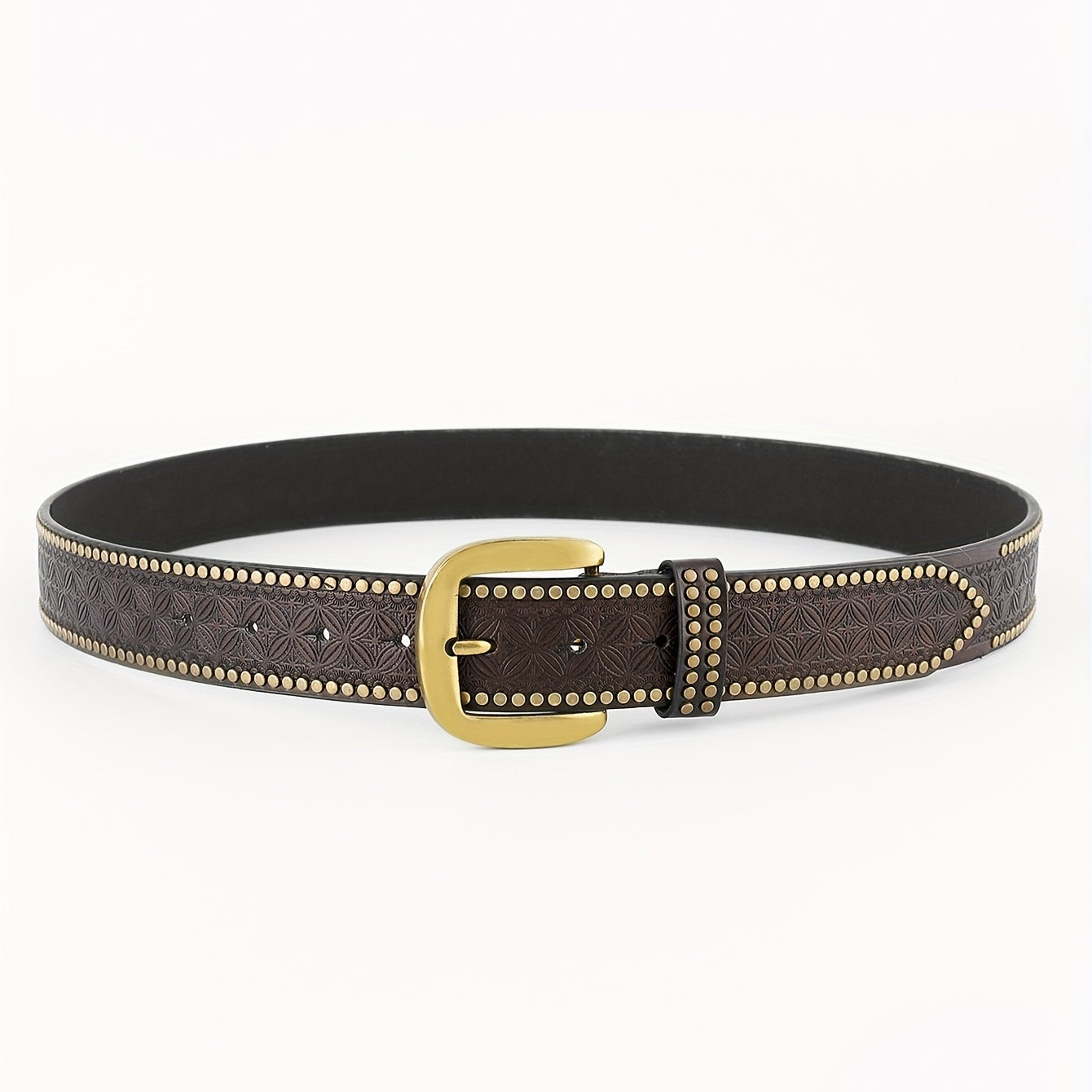 Men's Vintage Floral Rivet Studded Leather Belt
