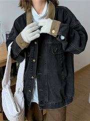 Corduroy Casual Denim Jacket with Button Flap Detail