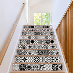 6pcs Moroccan Pattern Stair Stickers Self-adhesive Wallpaper Home Decor