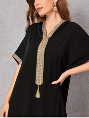 Contrast Guipure Lace Fringed Kaftan Dress