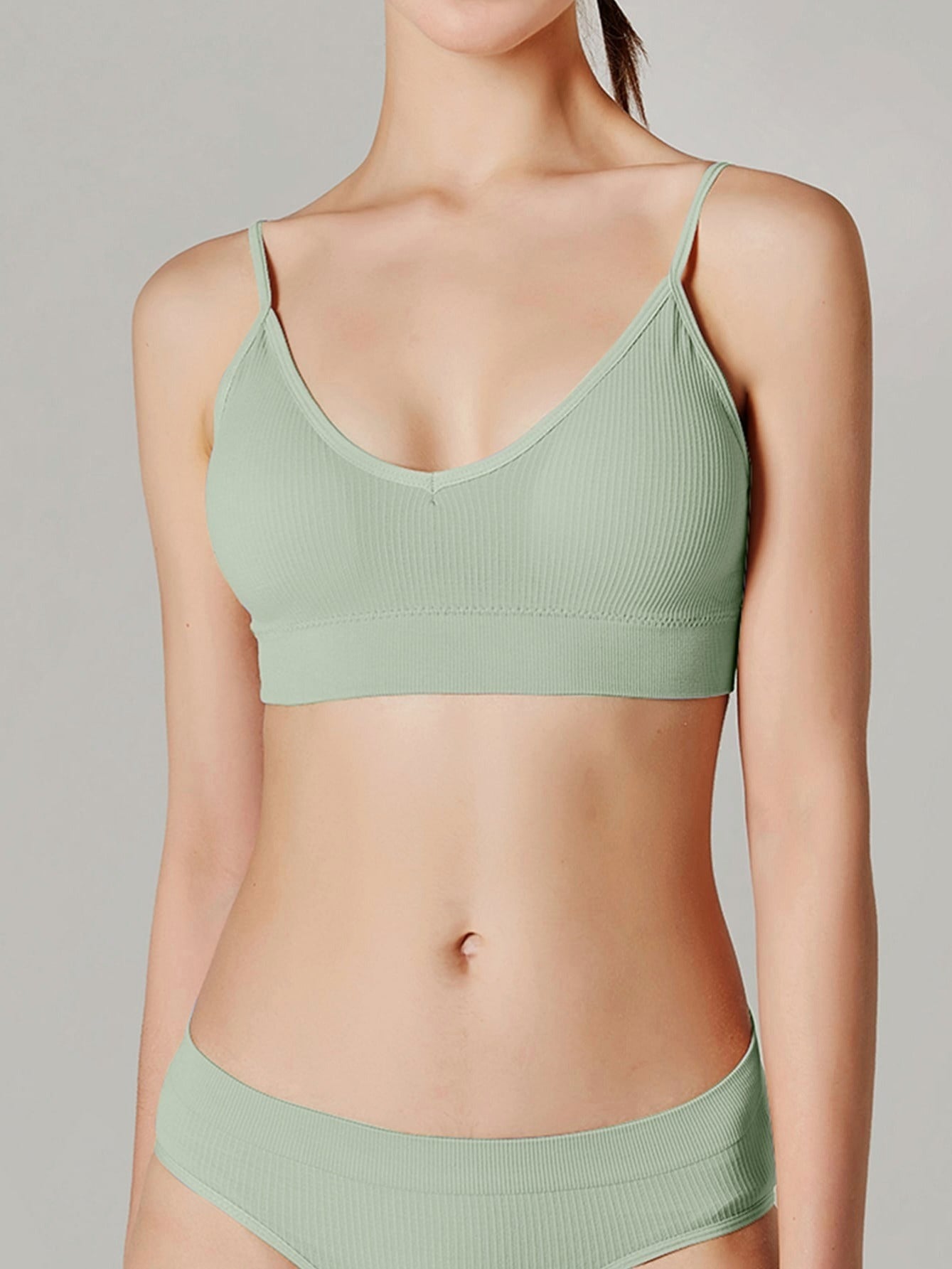 Women's V-Neck Ribbed Crop Cami Bra