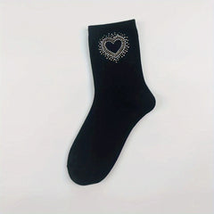 Heart Rhinestone Mid Tube Socks Women's Stockings