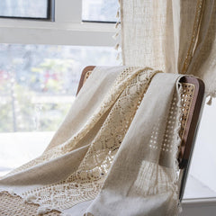 Boho Pure Linen Semi Blackout Curtain Farmhouse Style